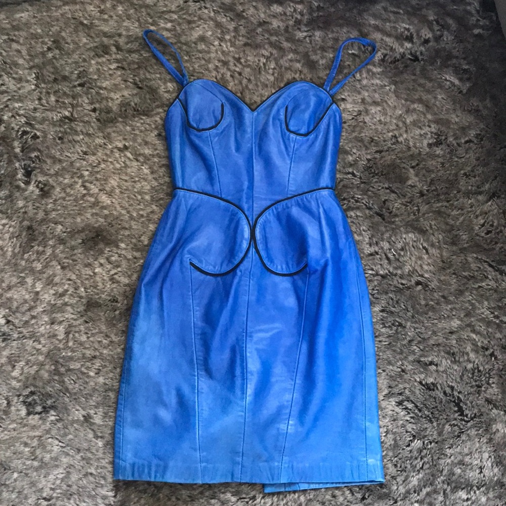 Michael Hoban blue leather dress sz xs/s vintage